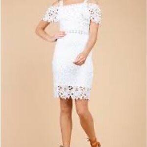 Main Strip White Lace Cold-Shoulder Mini Dress